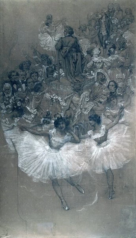 Ballerini e Beethoven - Cartone per il trasferimento del grande sipario del Teatro Municipale di Rio de Janeiro